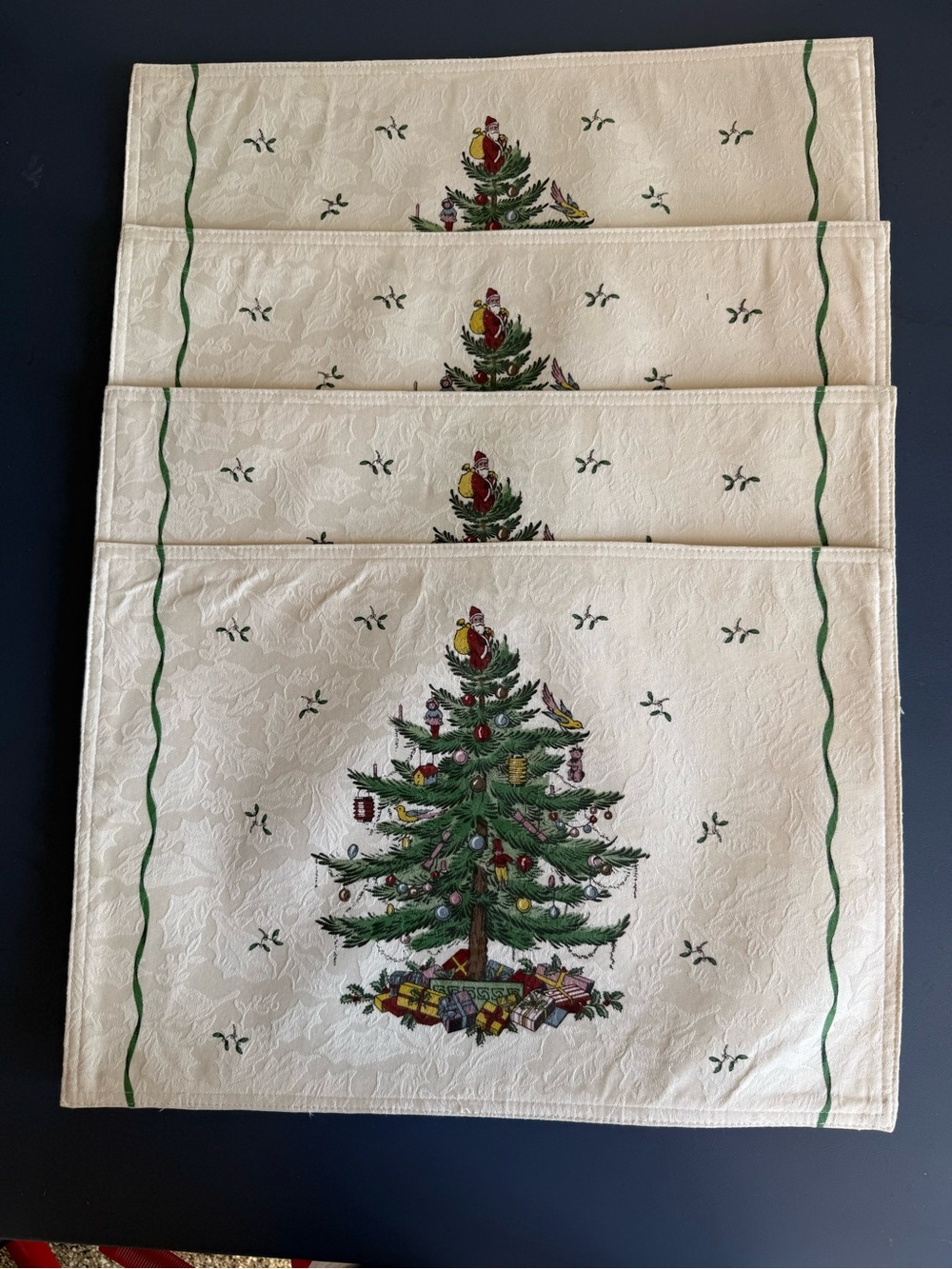 Spode Ivory Linen Placemat with Dark Teal Backdrop